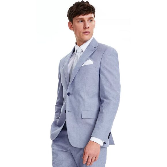 Tommy Hilfiger Mens Modern-Fit Cotton Chambray Suit Jacket 40 Long Blue NWT $360